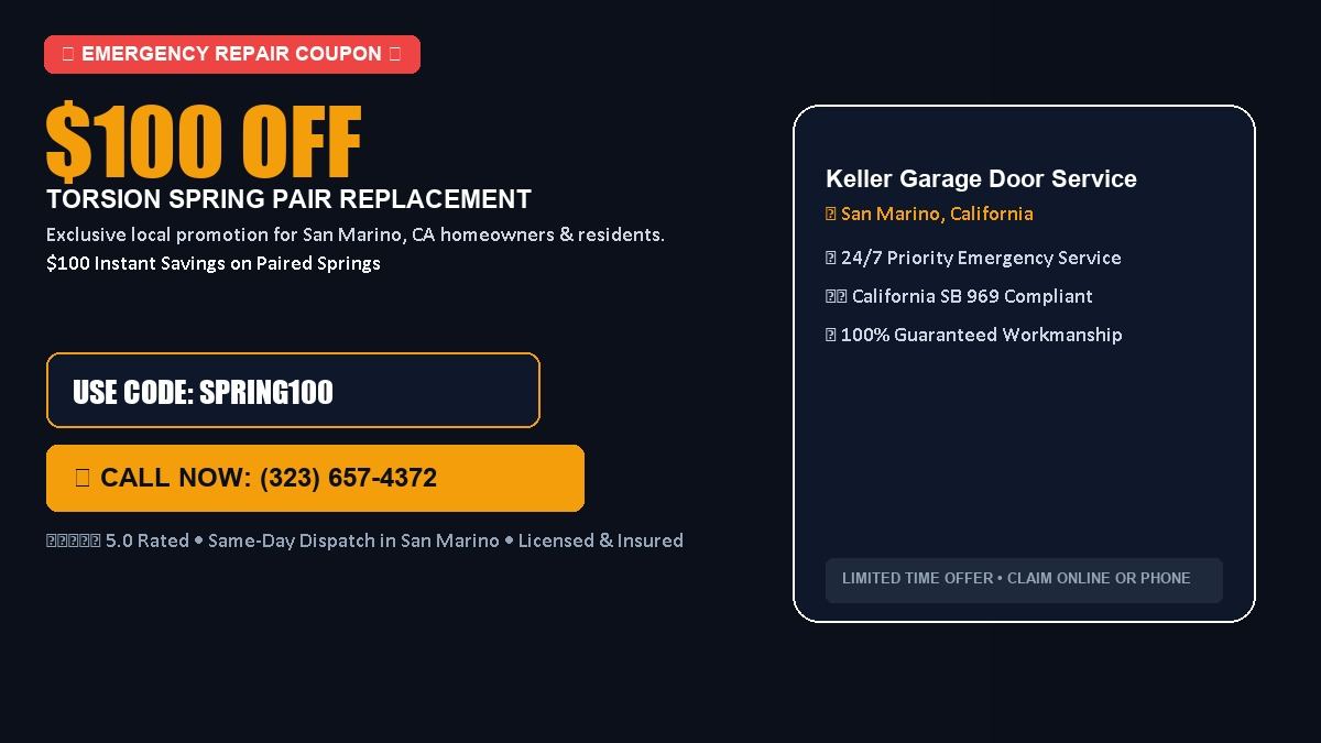 Keller Garage Door Service $100 OFF Dual Torsion Spring Replacement in San Marino, CA